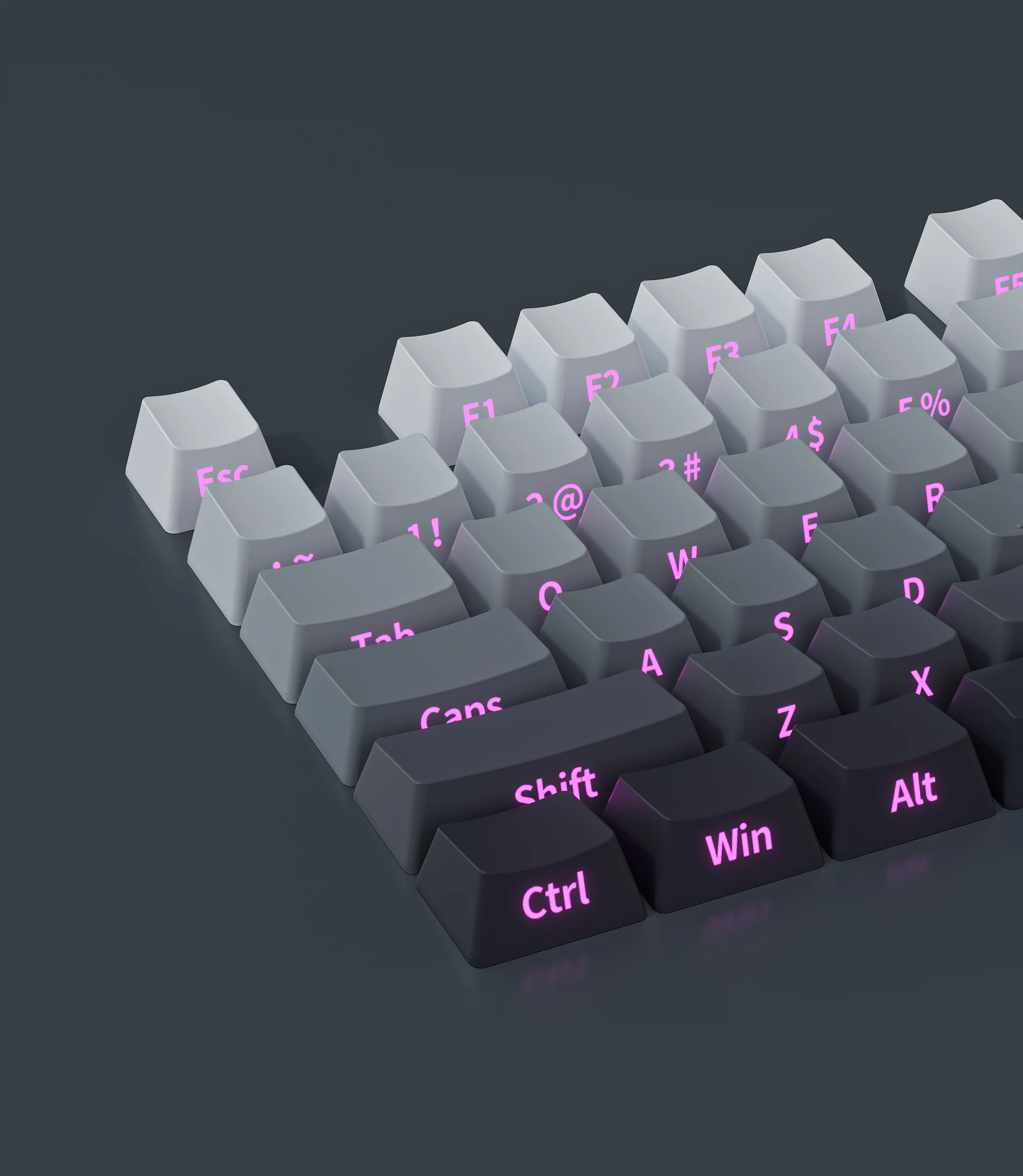 ZIFRIEND Gradient Gray Keycaps Side Printed OEM Height PBT Double Color Translucency 134 Keys For Mechanical Keyboard