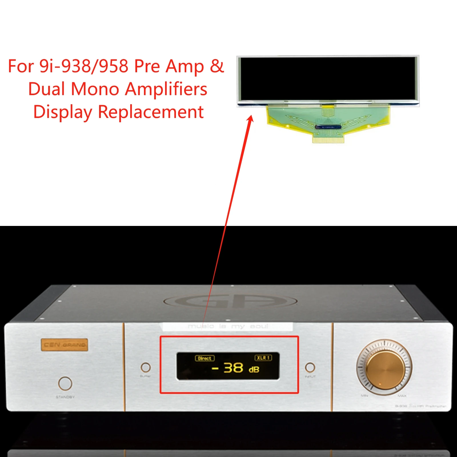 NEW Original Yellow Font Display for 9i-938/958 Pre Amp & Dual Mono Amplifiers Replacement