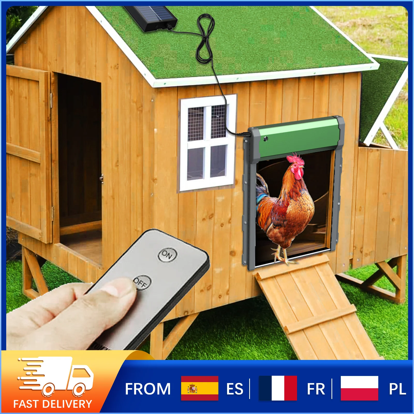 Porte automatique de poulailler à énergie solaire, conception à volet roulant en aluminium, double alimentation, fonction anti-pincement intelligente, 4 modes, installation facile