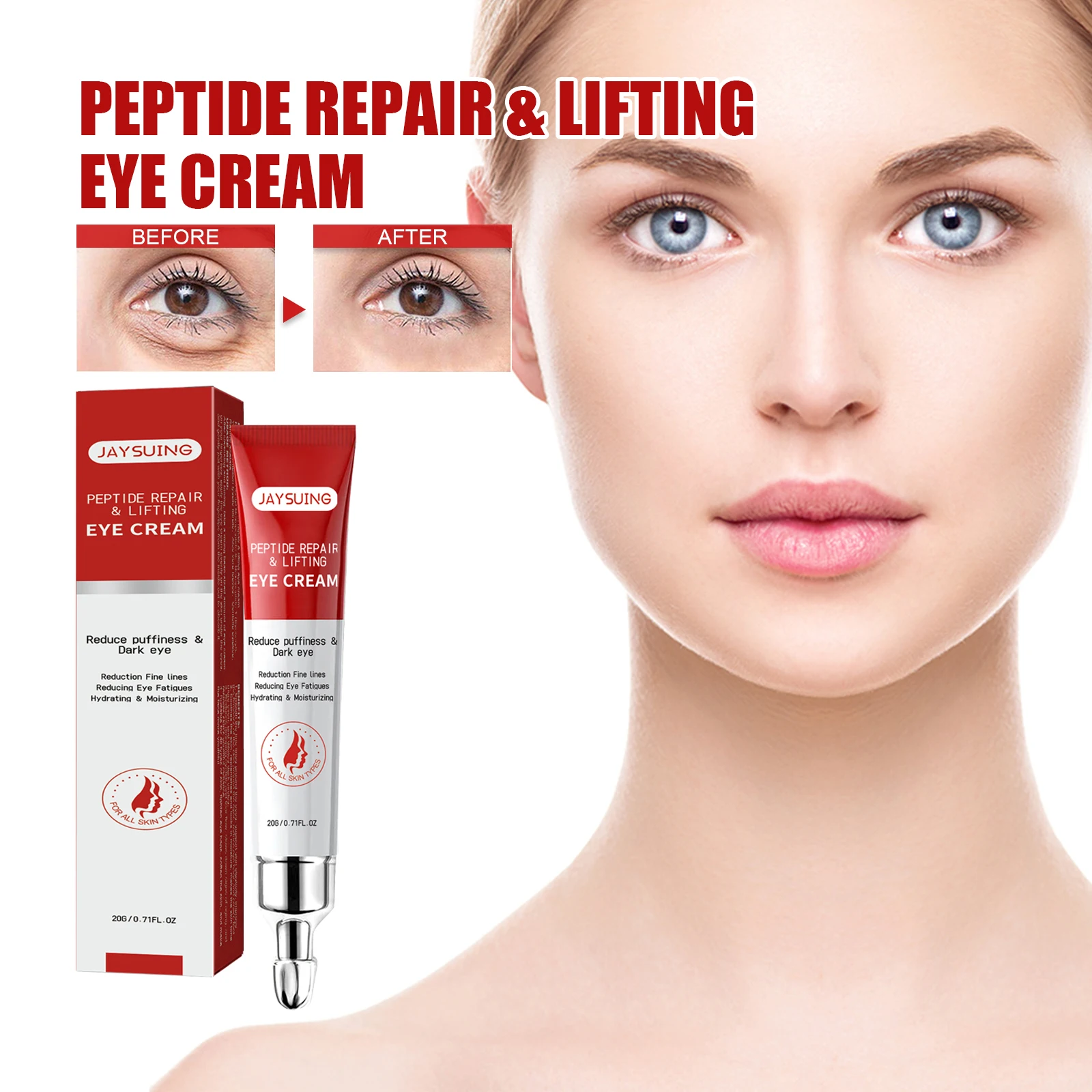 Jaysuing Peptide Repair Lifting Anti Wrinkle Anti Aging Treatment Gel Dark Circles Puffiness Under Eye Bags Removal Eye Cream