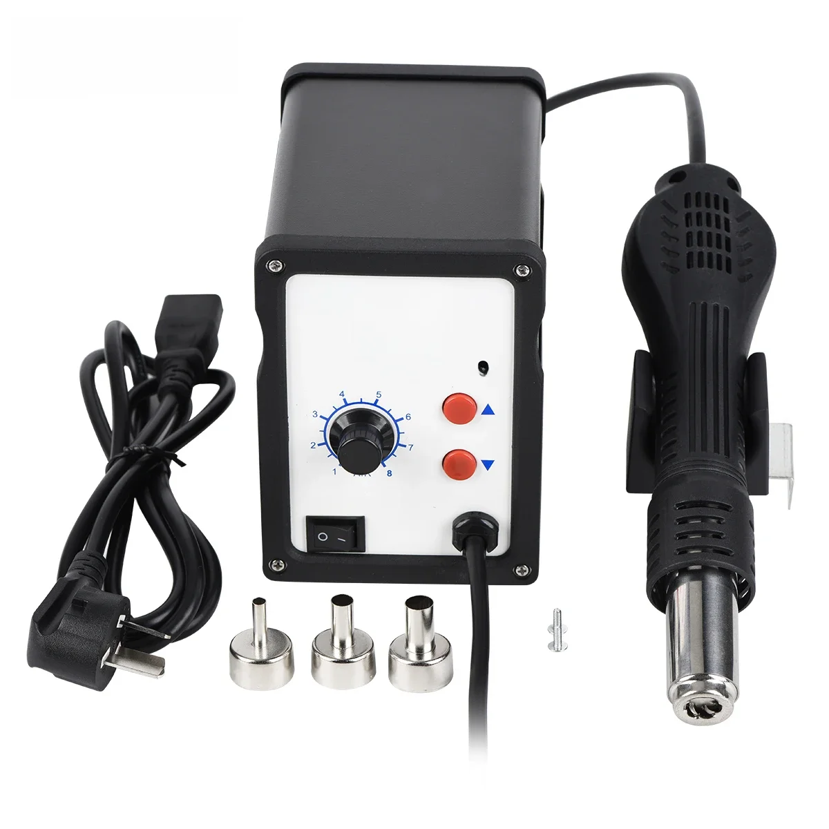 Stacja lutownicza JCD Pistolet na gorące powietrze 858D 220V 110V 700W BGA Rework SMD SMT Narzędzie do naprawy spawania Zestaw lutownicy na gorące powietrze 8898 — zdjęcie 2