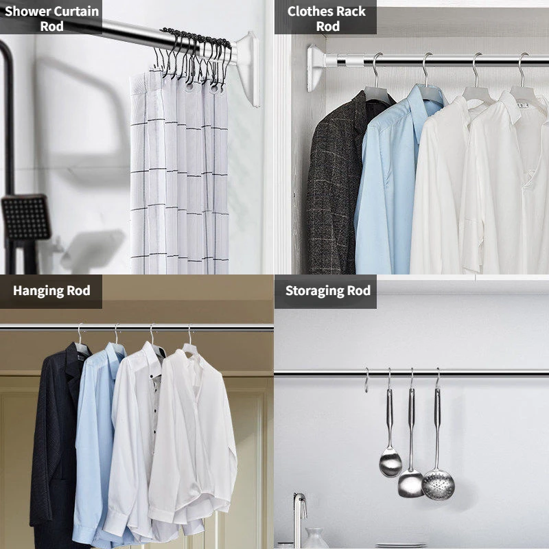 Clothes Rack Foldable Adjustable Telescopic Wardrobe Organiser Hanging Rail Bedroom Storage Shower Curtain Towel Rod