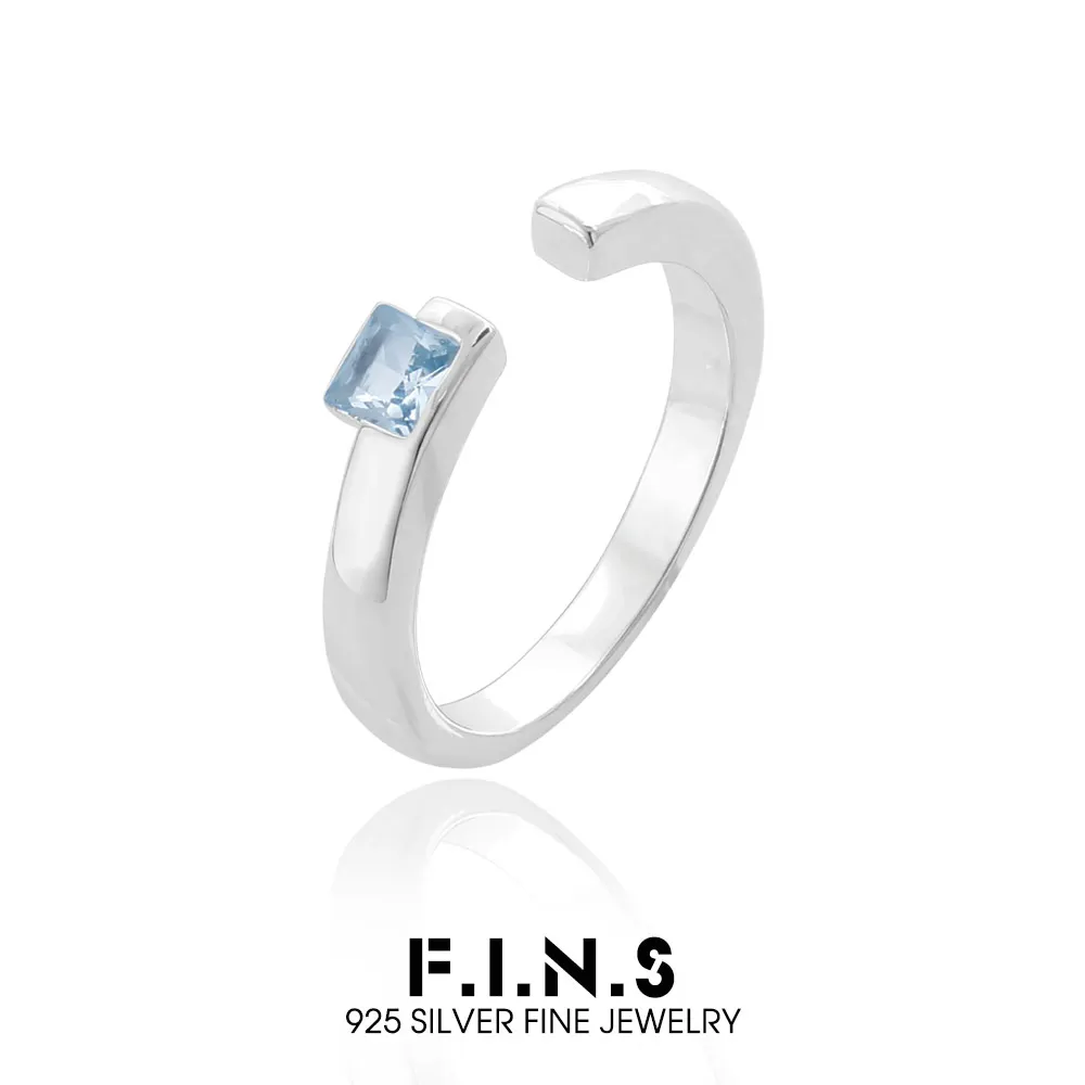 

Оригинальное кольцо F.I.N.S. из стерлингового серебра S925 с квадратным цирконом цвета океанской синевы, регулируемое, минималистичное, для женщин, изысканное ювелирное украшение