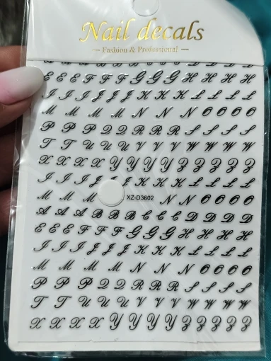 1Pc 3D Roman Letter Nail Stickers Gold/Silver/Black/Laser Alphabet Self Adhesive Decal Y2K English Words/Number Manicure Sliders photo review