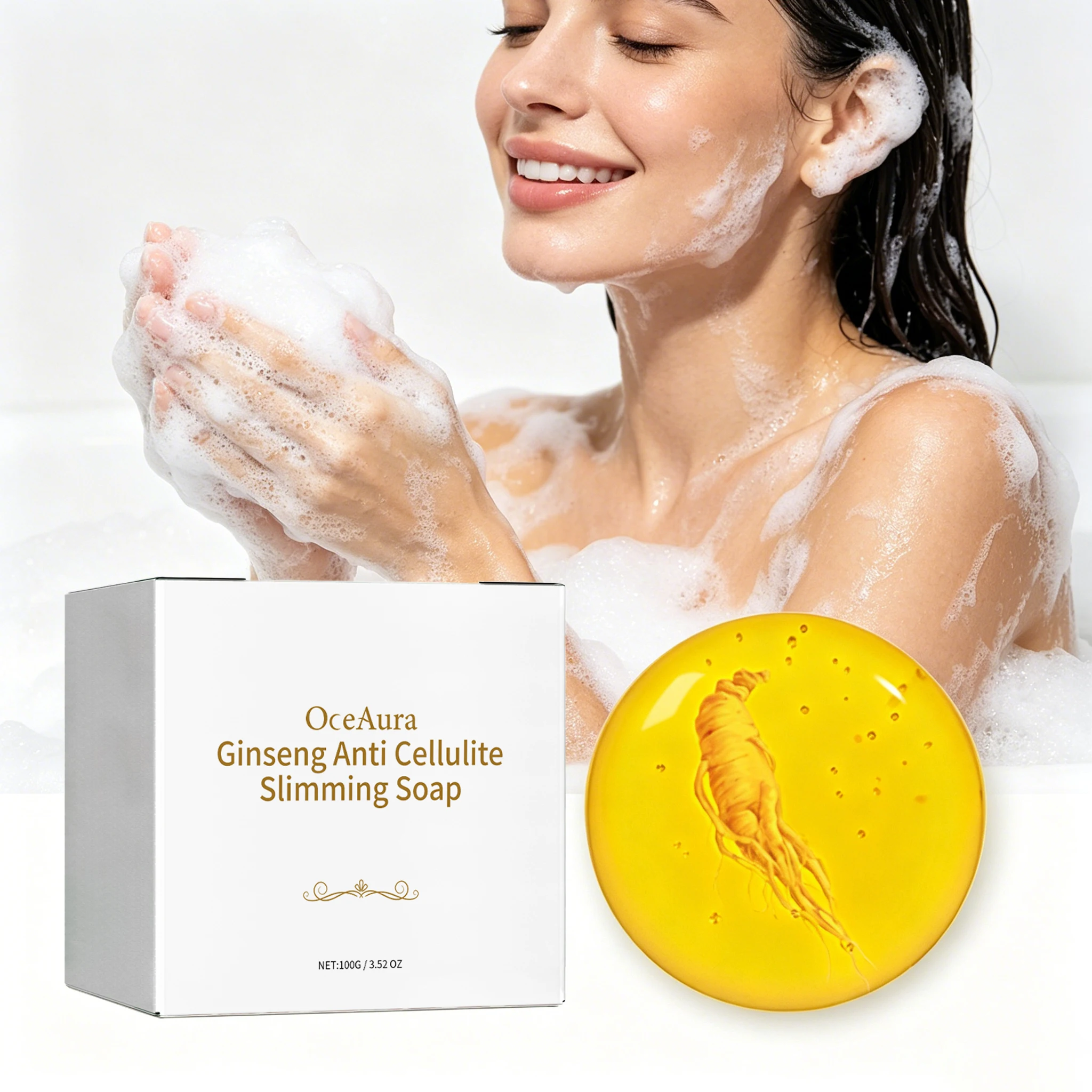 100G Ginseng Body Slimming Soap Gentle Cleaning Body Tightening Skin Moisturizing Enhance Skin Elasticity Improve Firmness Body Soap