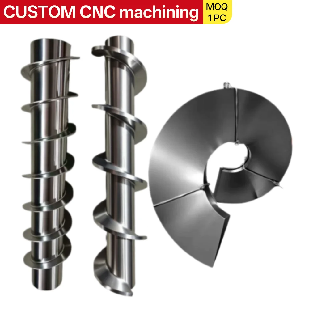 Custom CNC Machining of 304 Stainless Steel Helical Shafts and Auger Blades—Conveyor Parts Custom-Made to Your Drawings