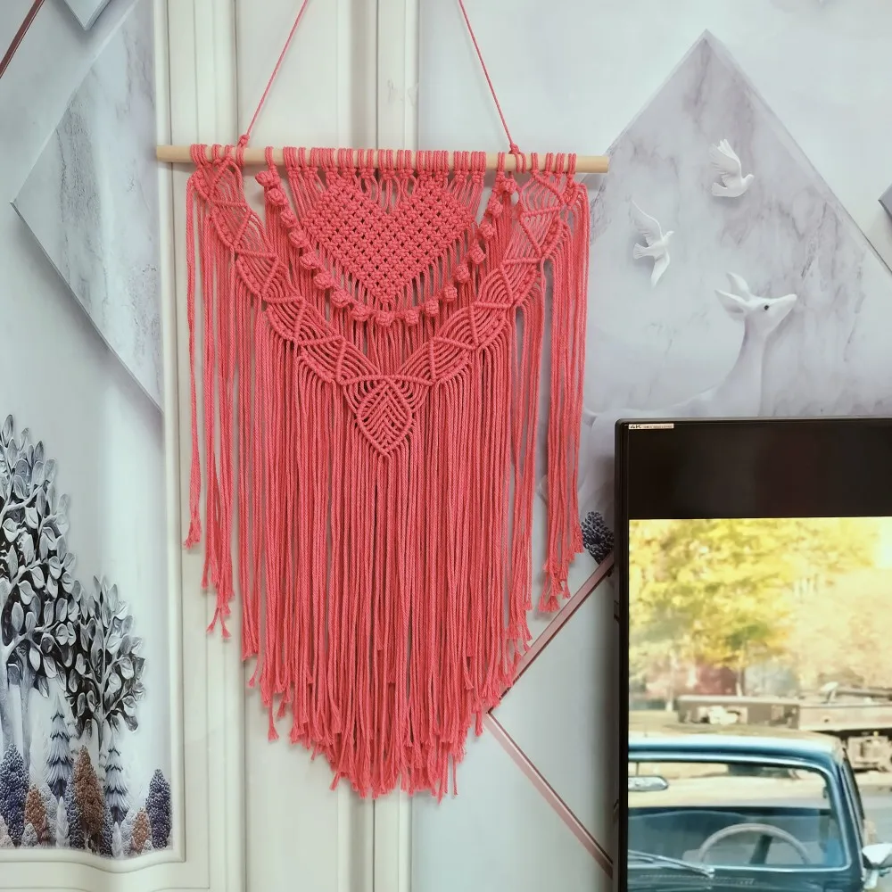 

Versatile Colors Macrame Tapestry Heart Pattern Textured Macrame Headboard Wall Hanging Backdrop Boho Rustic Hand Woven Tapestry