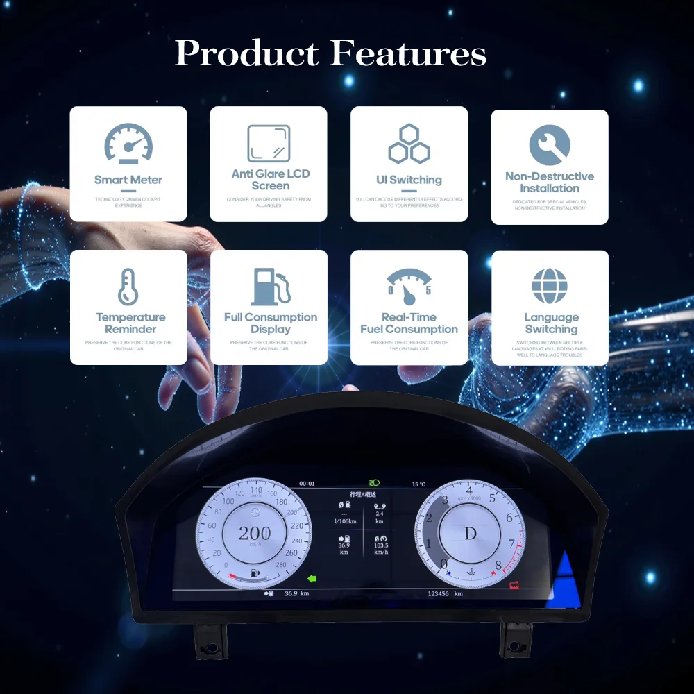 مجموعة أدوات رقمية 12.3 بوصة لسيارة لاند روفر ديسكفري 3 2004-2009/رينج روفر سبورت 2005-2009 عداد السرعة لوحة القيادة CarPla