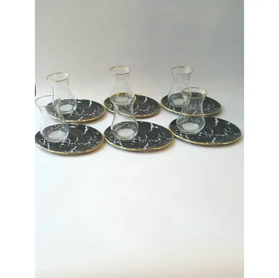 

My Sugar Orange 12 Pieces 6 Person Tea Glassware Set 6 Tea Cups 6 Tea Plates