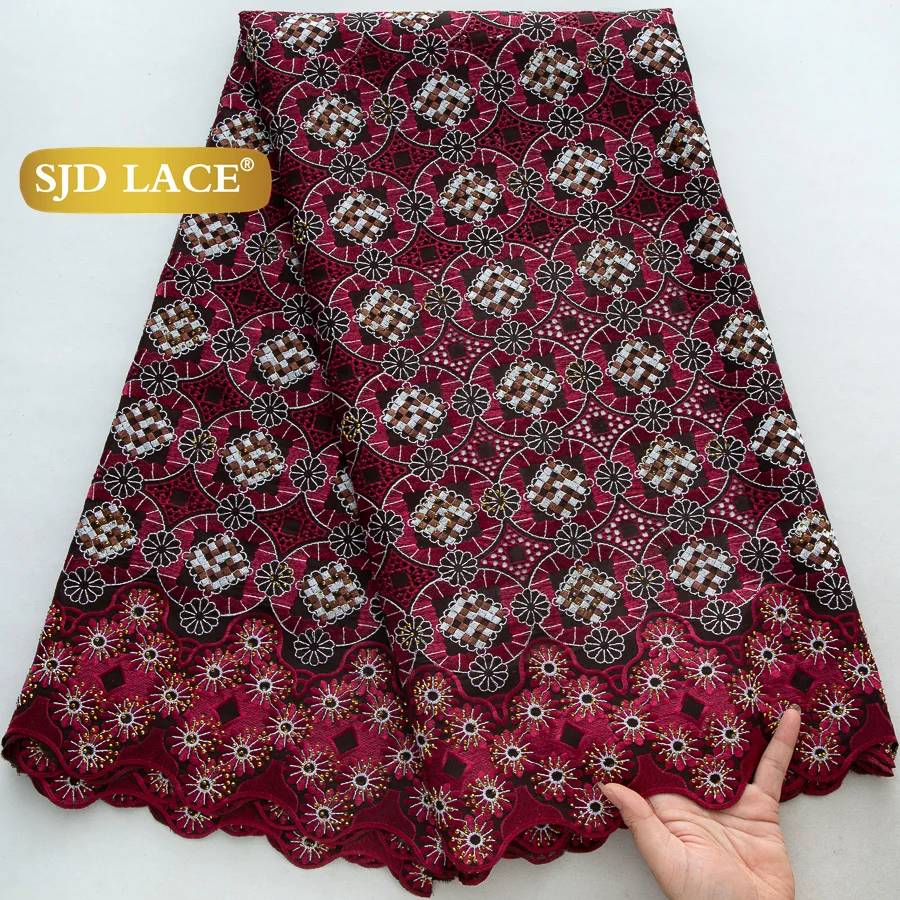 

SJD LACE, швейцарская вуаль, кружево 2024, высококачественная африканская нигерийская хлопковая кружевная ткань со стразами для женщин, свадебные платья 4515