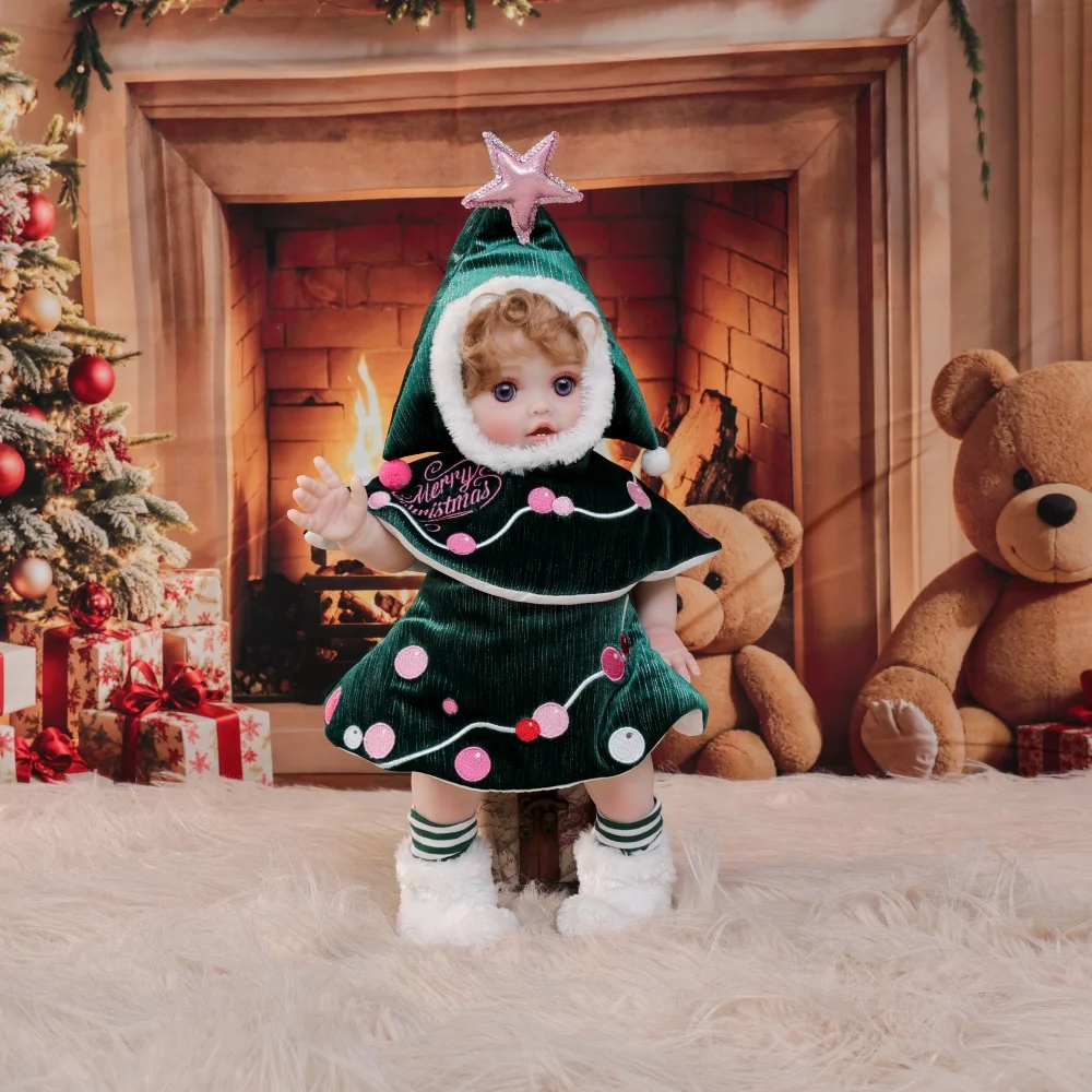 

Cloveray 18 inch Christmas New Full Body Vinyl Realistic Rebirth Baby Doll Christmas Tree Plush Set Vinyl Doll Kid Xmas Gift