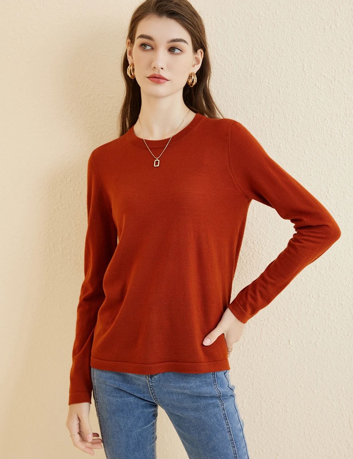Women's T Shirt 100% Merino Wool Base Layer Top Fall Winter Fashion Crewneck Soft Merino Tee Long Sleeve Tops Knit Women Clothes