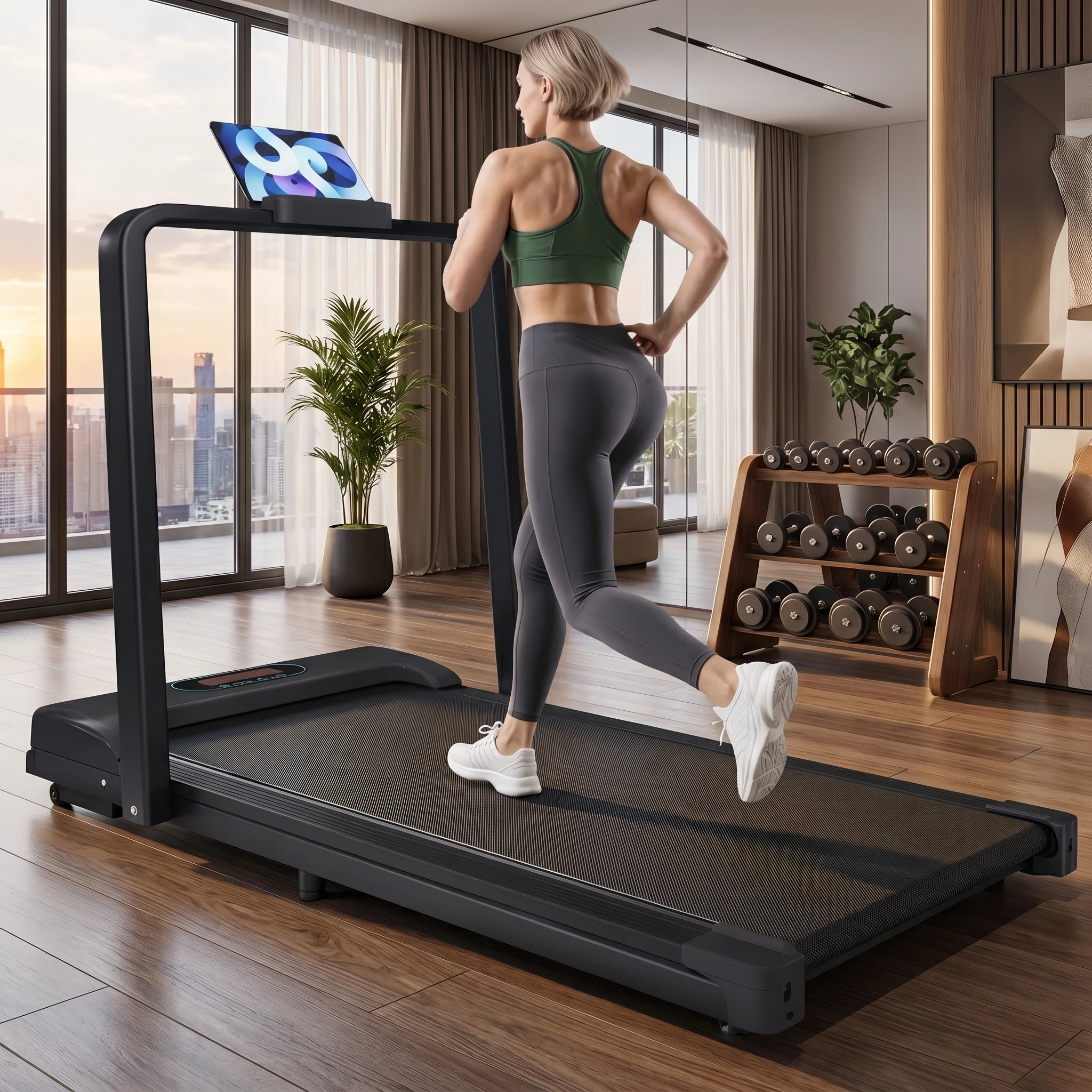 Tapis de marche pliable 2 en 1, 1-6 km/h, silencieux, sous le bureau, avec télécommande, écran LED, haut-parleur Bluetooth, support pour téléphone, pour la maison et le bureau