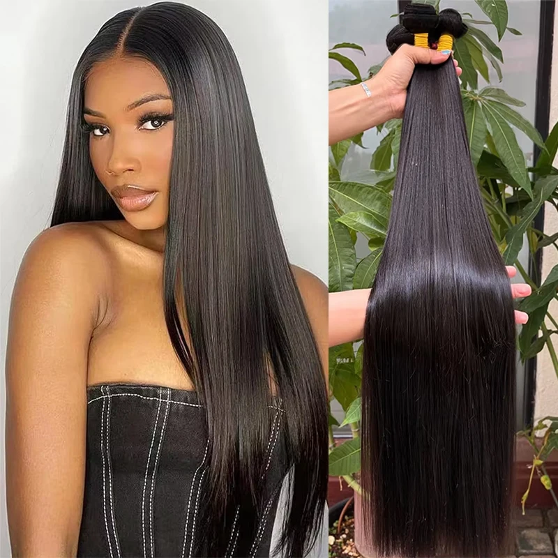 30 40 Inch Rambut Manusia Lurus Alami Bundel Rambut Mentah 100% Ekstensi Rambut Manusia Hitam Alami Remy Brazilian Weave Hair