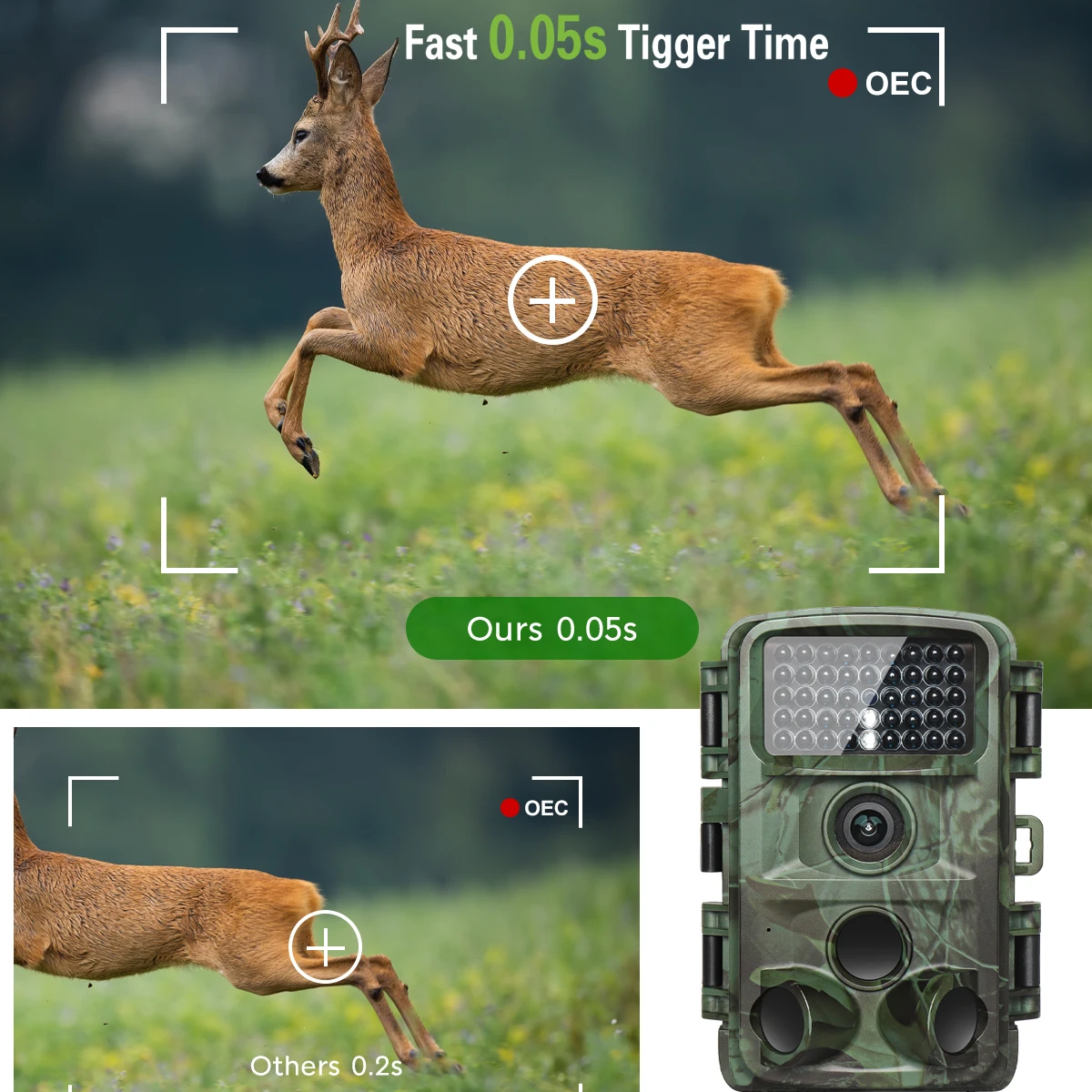 4K 64MP Trail Camera with No Glow Night Vision IP67 Waterproof Hunting Camera with 2 Inch Screen for Outdoor Wildlife Monitoring