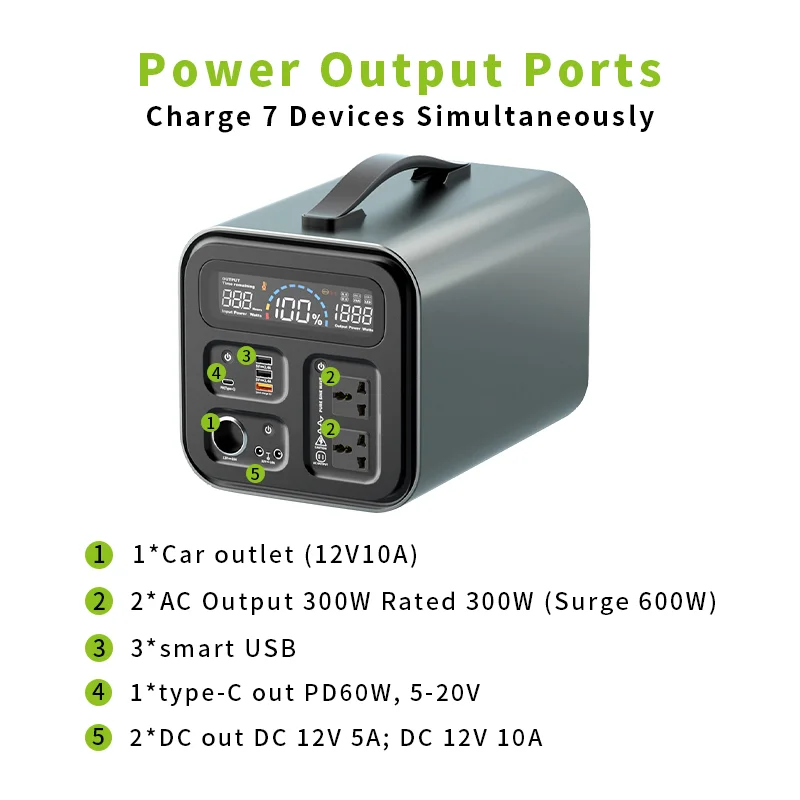 300W Portable Camping Power Stations Charge 7 Devices Simultaneously Lifepo4 battery For Outdoor