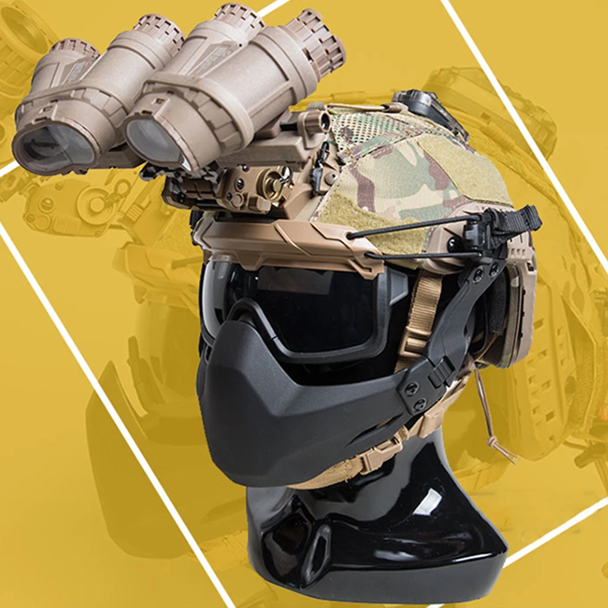 Tactical Helmet Set Adjustable Paintball Fast Helmet with Four-eye NVG Model Goggles Mask Signal Light CS Cosplay Hunting Gear