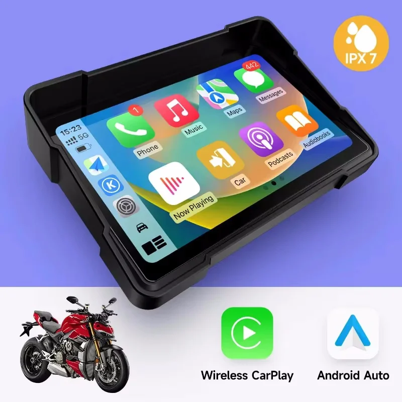 5 inch Motorcycle Navigation GPS Navigator Wireless CarPlay Android Front Rear duel Camera receiver waterprotective IPX7 Screen