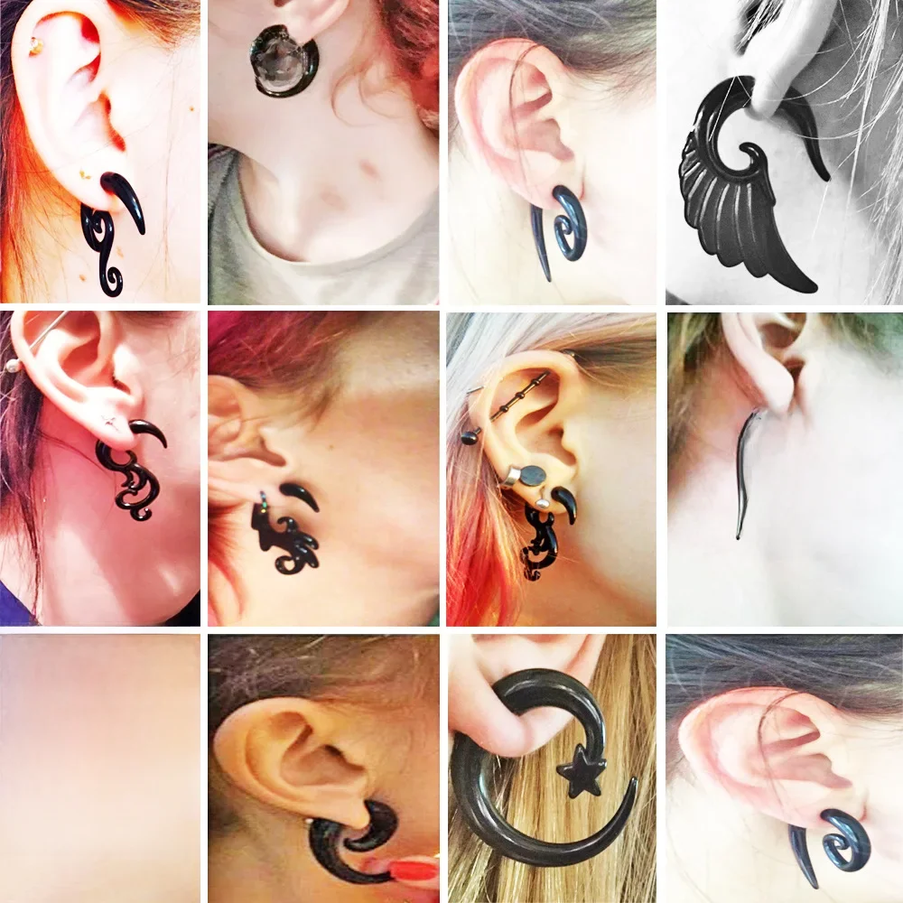 1 para Punk Tribal Spiral fałszywe wskaźniki akrylowe nauszne Tapers fałszywe plugi Horn stadniny kolczyki skrzydło Faux fałszywe plugi piercing Body — zdjęcie 2