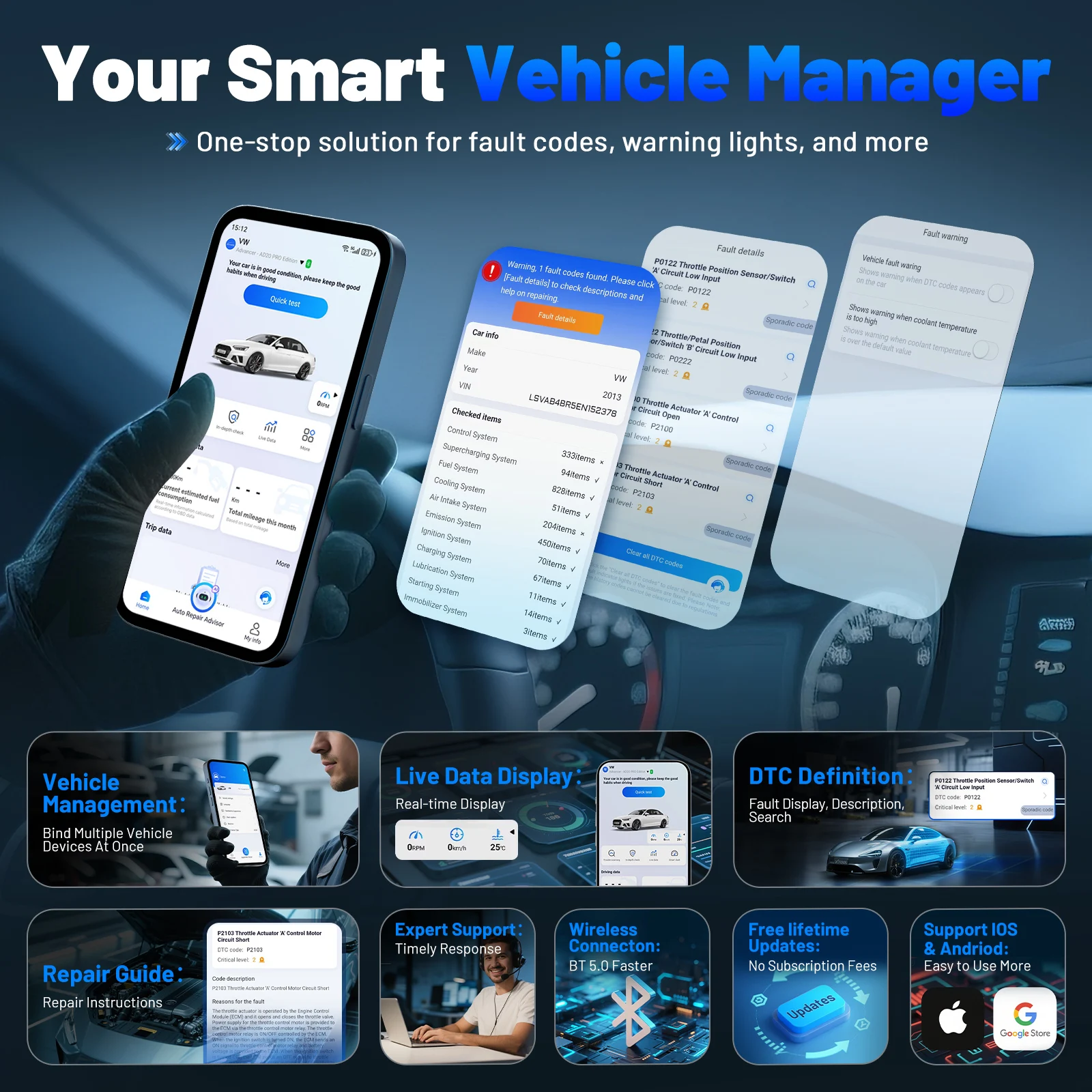 Image of XTOOL AD20 AD20Pro Bluetooth OBD2-Scanner mit Funktion zur Rückstellung der Motorfehlerleuchte, Echtzeit-Daten, Batteriespannungstest, Leistungsüberwachung, AD20 Pro Auto-Diagnose-Scan-Tool,