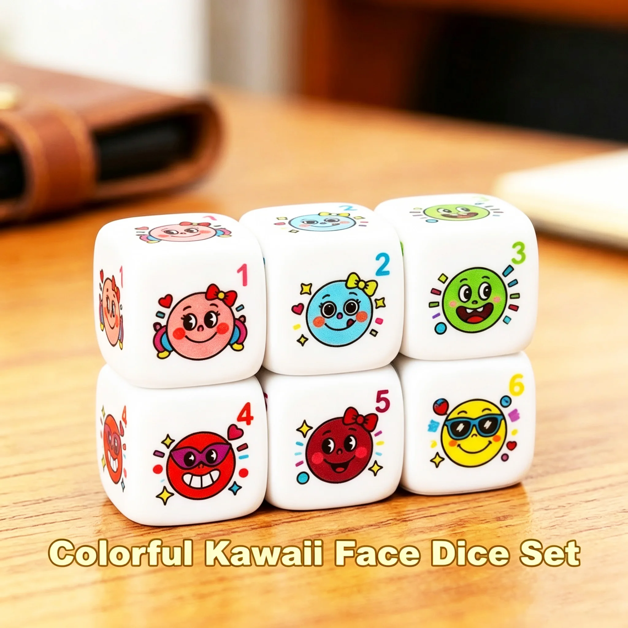 6Pcs Colorful Cute Emoji Dice Set Polyhedral Dice for Board Games DND Role Playing Family Game Night Collectors Gamers