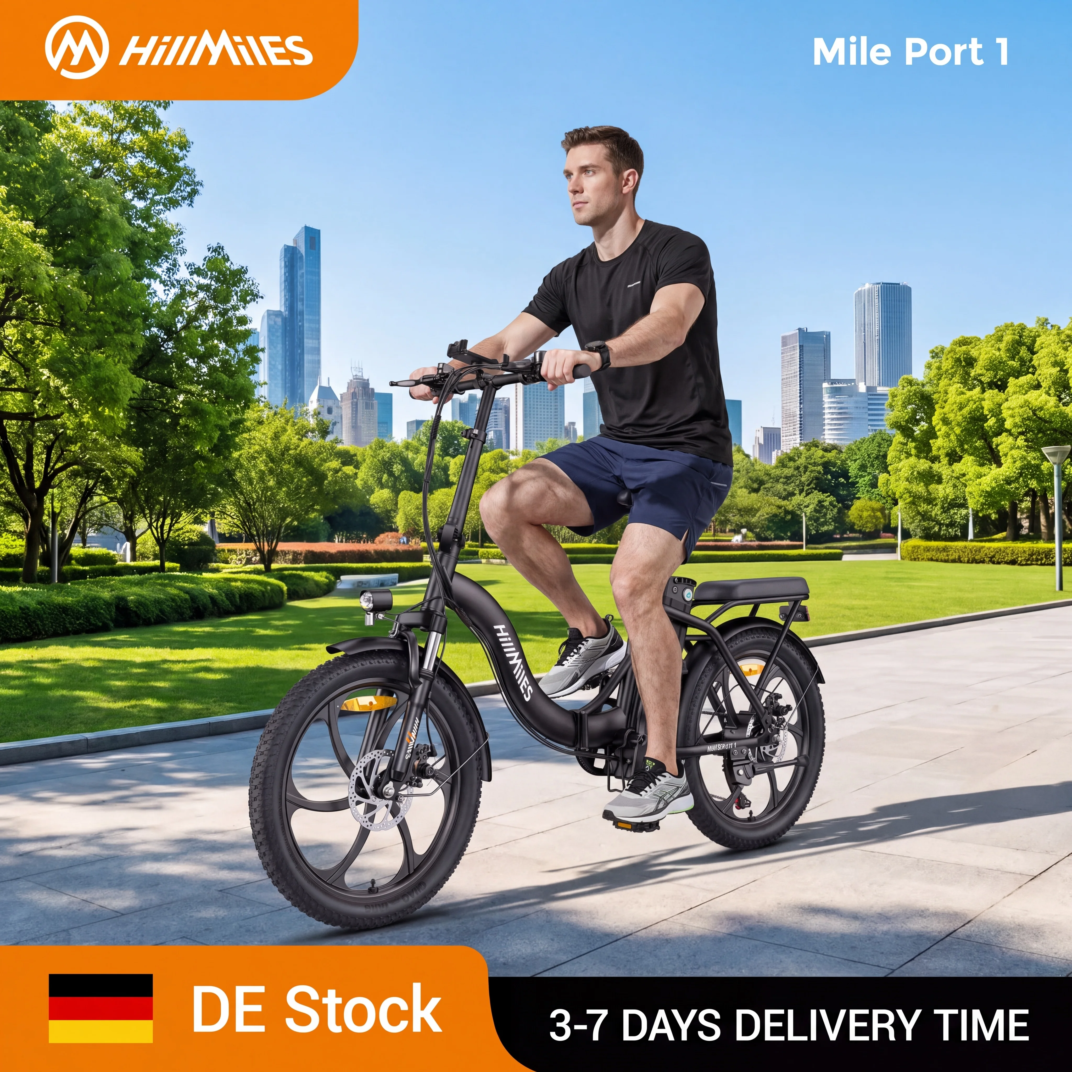 Bicicletta Elettrica Pieghevole HillMiles MilePort, E-bike con Pneumatici Fat da 20"*3.0", Motore da 250W, Batteria 36V 13Ah, Autonomia 120 km, 25 km/h, 7 Velocità, Freni a Disco, Bici Elettrica per