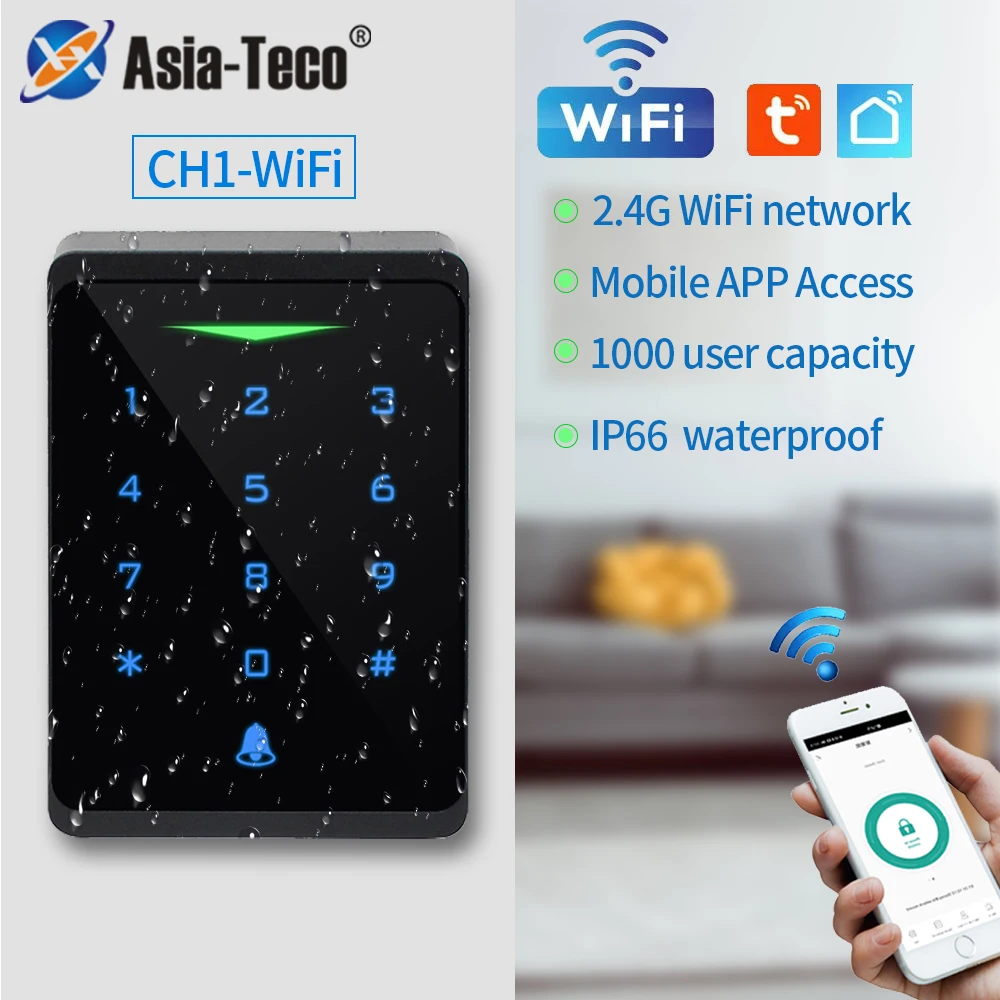 

IP66 Waterproof Economic 2.4G Wifi Tuya Backlit Touch RFID Keypad 125kHZ EM Card Reader for Door Lock System Wiegand 26/34 Bits