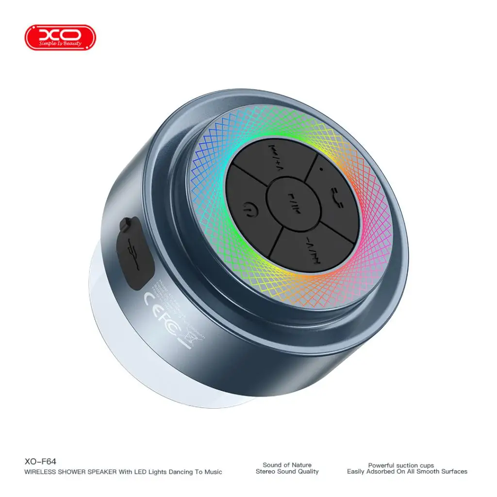 Altavoz Bluetooth Impermeable IP67 Inalámbrico con Ventosa Luz RGB LED Portátil para Ducha Piscina y Exterior Sonido Estéreo TWS
