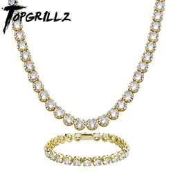 TOPGRILLZ 3mm-6mm Tennis Bracelet/Necklace With Spring Clasp Iced Out Cubic Zirconia Hip Hop Jewelry For Gift