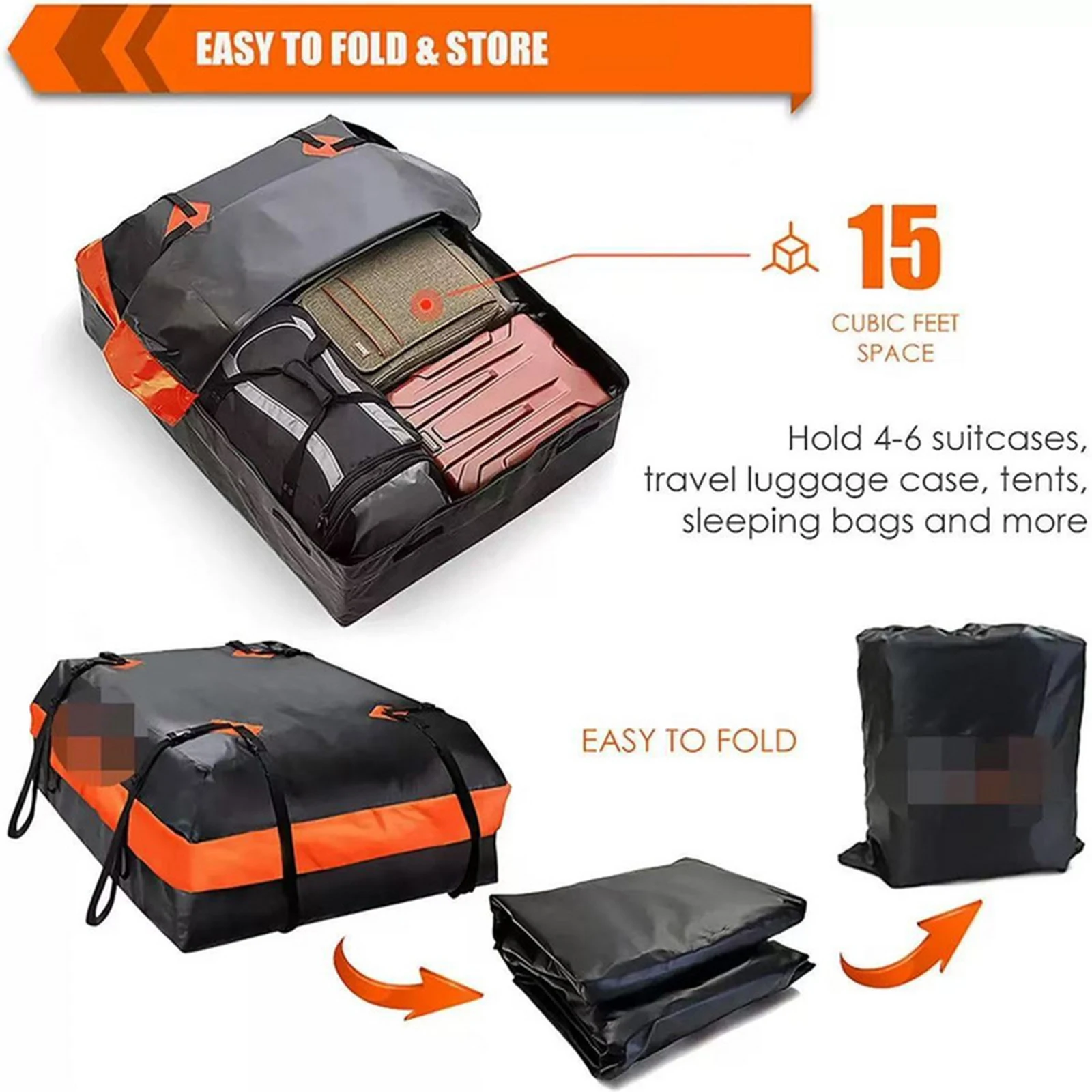Universal Car Rooftop Cargo Carrier Bag Waterproof 420D Oxford cloth with Anti-Slip Mat Roof Top Storage Bag for SUV Truck Van C - Image 3