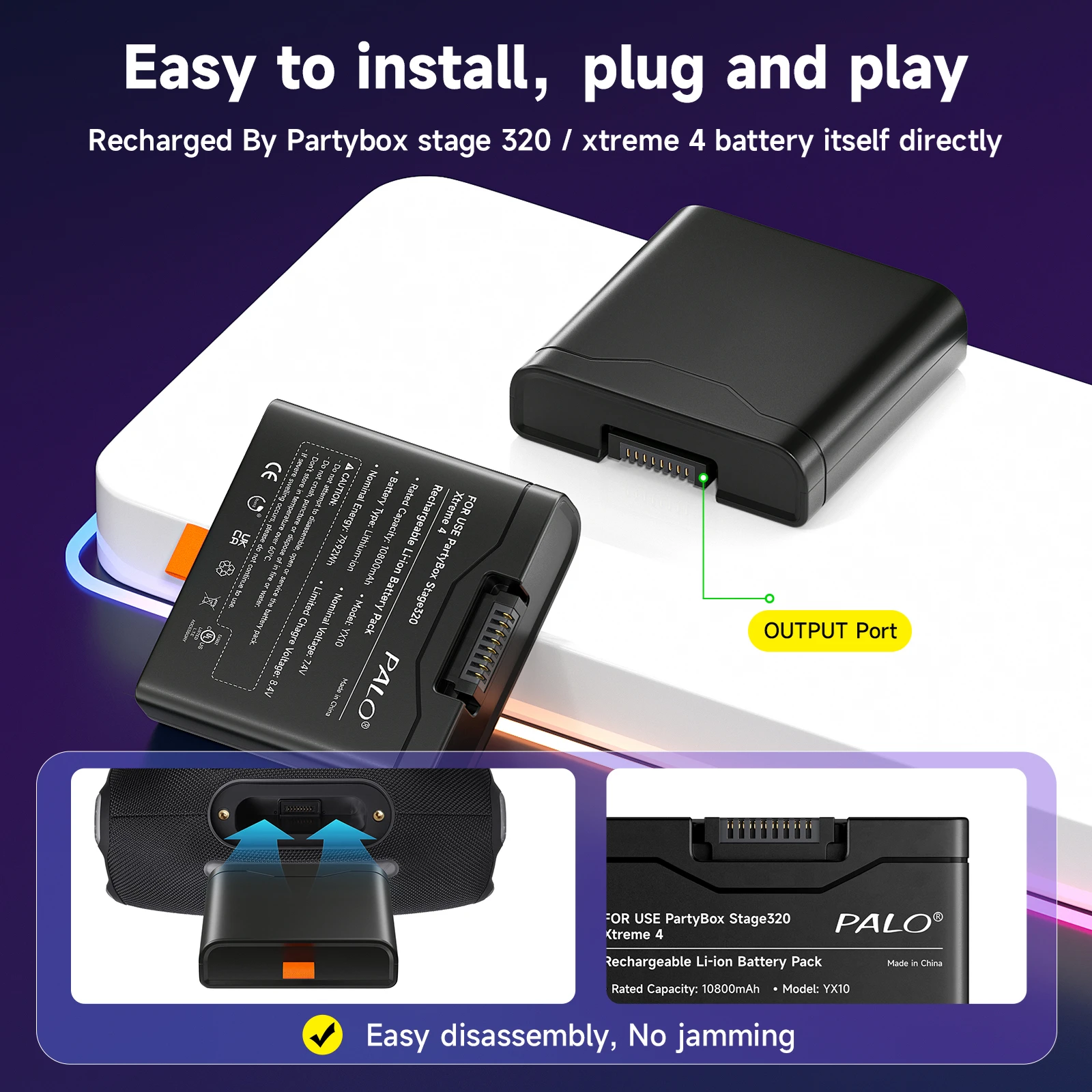 Batteria audio ricaricabile agli ioni di litio PALO 10800mAh per JBL Xtreme 4 PartyBox Stage 320 Batteria sostitutiva per altoparlante portatile JBL