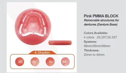 Imagen 2 del producto Bloques PMMA rosa monocromáticos OD98mm para fresado CAD/CAM, suministro Dental, disco PMMA CAD-CAM