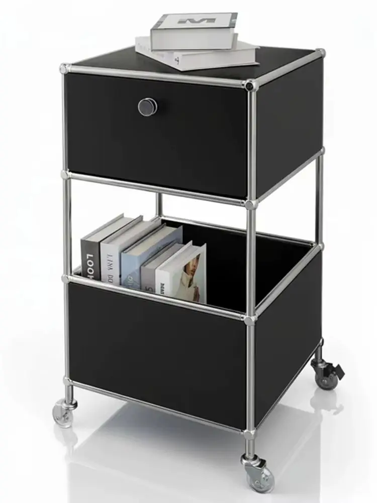 Metall Rollregal mit Schublade  3-stöckiger Küchenwagen auf Rollen mobiler Servierwagen und Badregal 40x40x75 cm in Schwarz Weiß Grau Blau stabil modernes Design für Küche Bad Büro