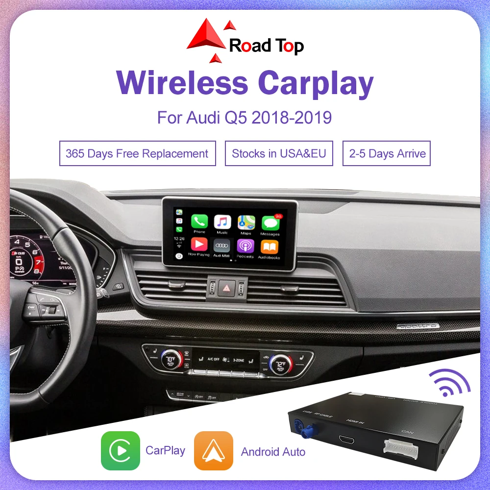 Wireless Apple CarPlay Interface for Audi Q5 2018-2019, with Mirror Link AirPlay Android Auto Rear View, Original Control