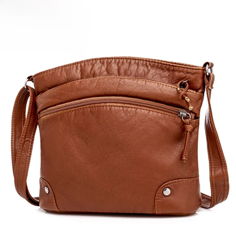 Yogodlns miękka torba na ramię ze skóry PU damska torba w stylu retro podwójny zamek błyskawiczny kobieca torba typu Crossbody duża pojemność codzienna torebka — zdjęcie 2