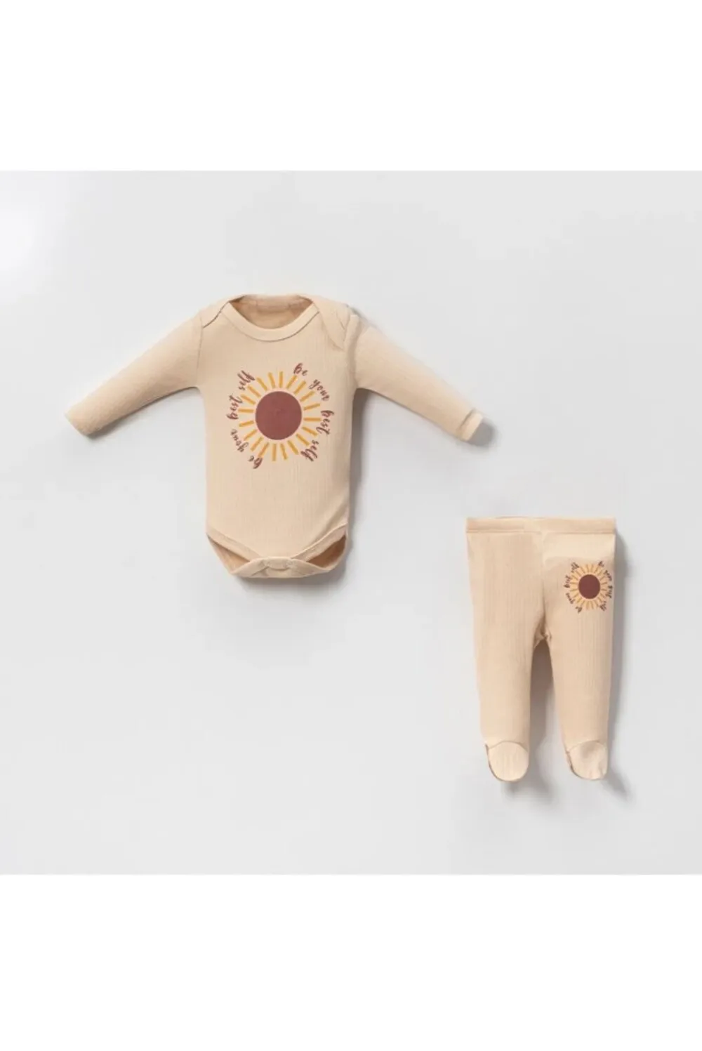 Sun Patterned Combed Cotton Baby 3-Piece Bottom and Top Set, Mixed Colors. baby clothes. baby suit clothes. baby sets