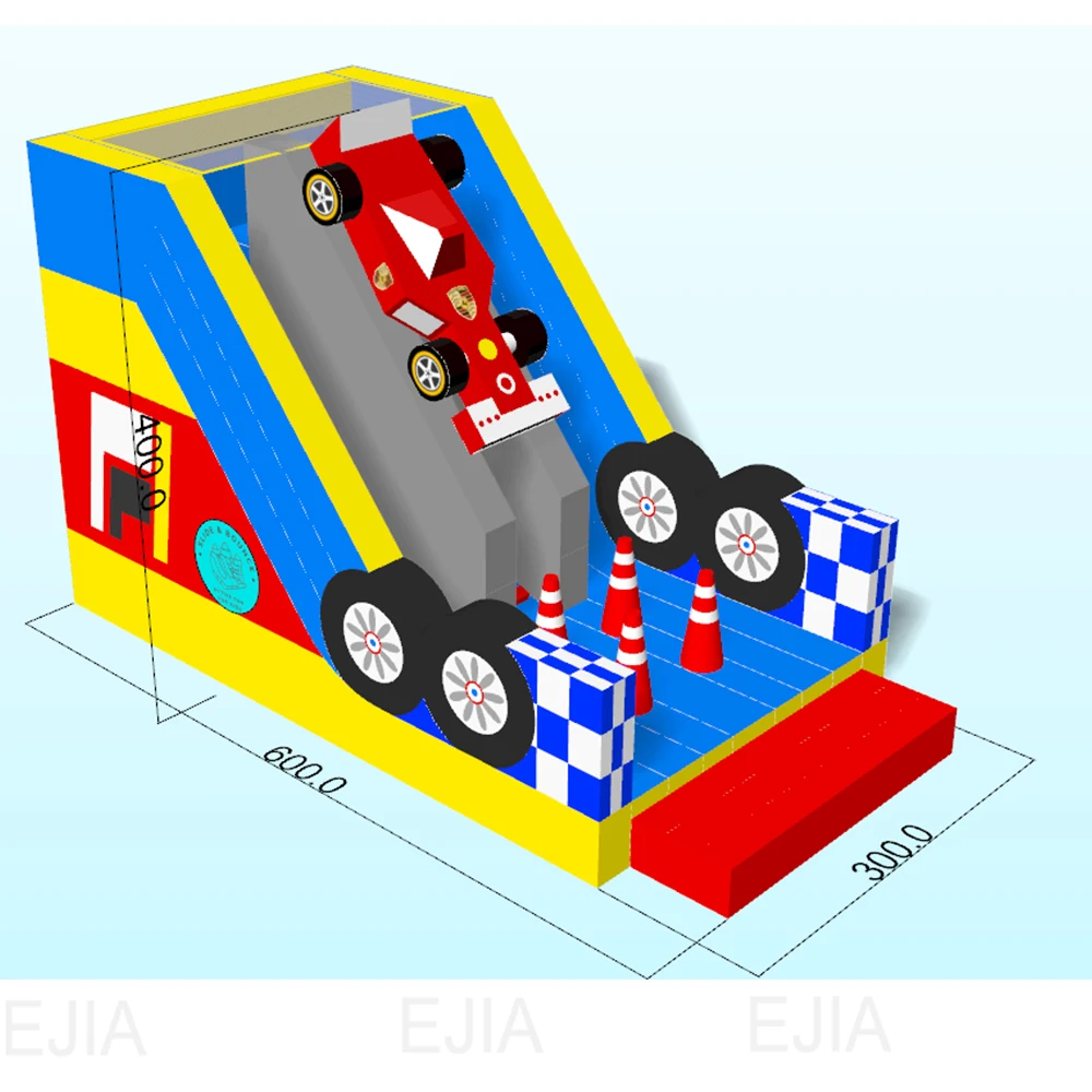 Double-Lane Car Theme PVC Grade Inflatable Bouncer Water Slide With Blower Jummping Bounce Slide For Outdoor Kids Entertainment