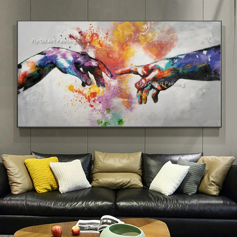 

Collision Of Hands Oil Painting Hand Painted Colorful Hands Canvas Painting Abstract Wall Art Painting For Office Home Decor