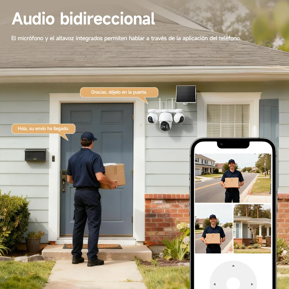 Cámara de seguridad solar V380 Pro 4K con tres lentes, cámara de vigilancia inalámbrica para exteriores con WiFi y 4G, detección de movimiento PIR, resistente al agua.
