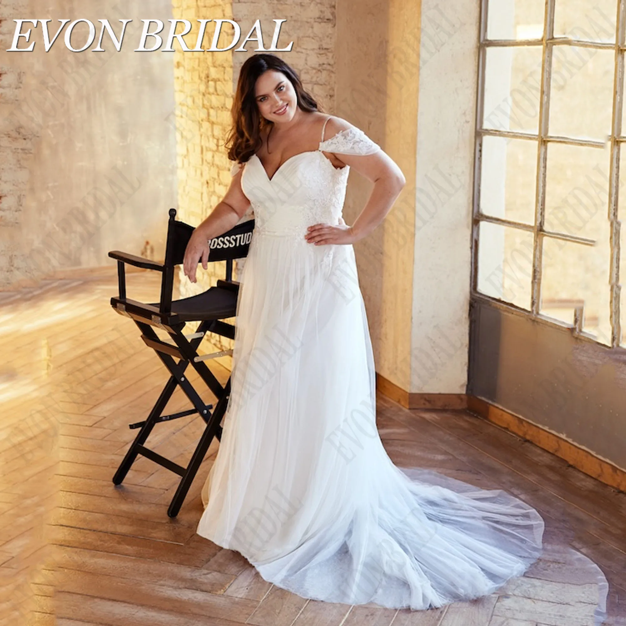 

EVON BRIDAL Large Size Wedding Dresses 2024 Bride Applique A-Line V-Neck Tulle Backless Sweetheart Bridal Gown Vestidos De Novia