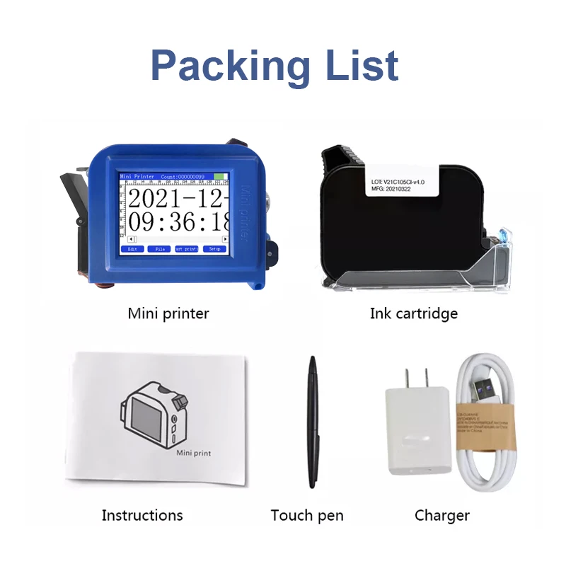 Imagem -03 - Mini Impressora Manual Portátil Máquina de Impressão a Jato de Tinta Portátil para Garrafas Tampas Estanho Latas Logotipo Data de Validade Código de Lote 12.7 mm Inglês