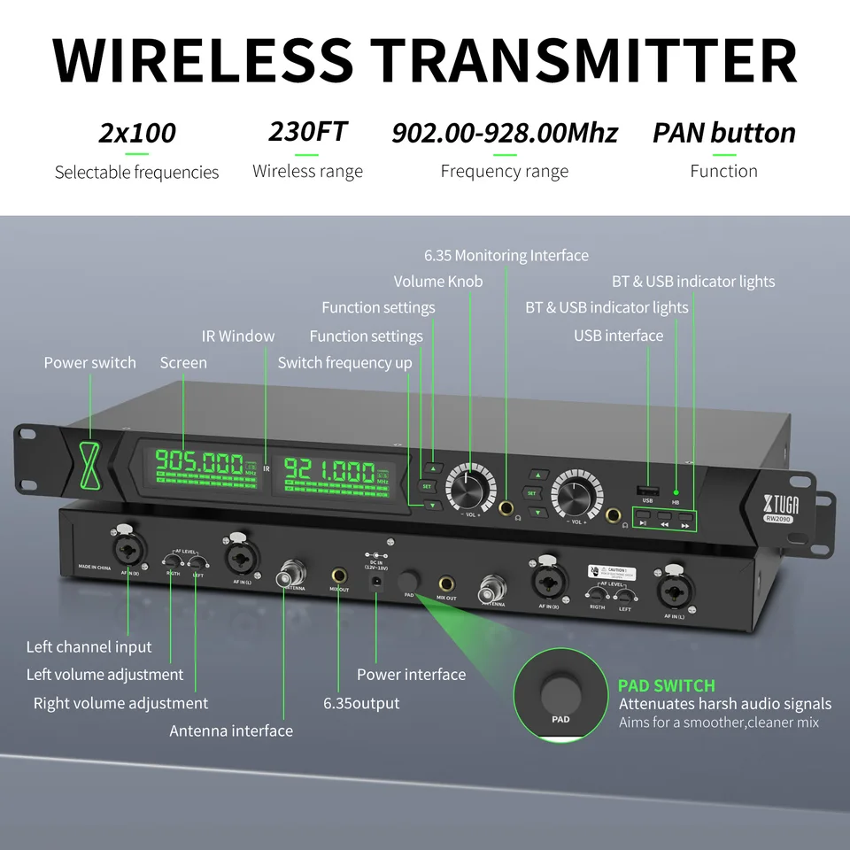XTUGA RW2090 UHFインイヤーモニター 902-928MHz