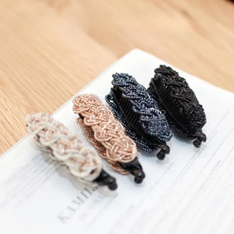 Korea kryształowe koraliki edycja mała spinka spinka w kształcie Banana 8cm pionowy klip Twist klip spinka do końskiego ogona skrzyp klamra 4 kolory — zdjęcie 2