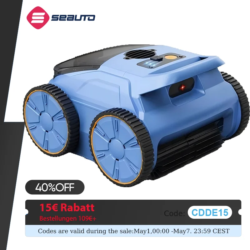 Aspirateur de piscine Seauto SAT20 150 minutes fonctionnant jusqu'à 2000 pieds carrés, aspiration puissante de 45,000 Pa, escalade murale pour piscine hors sol