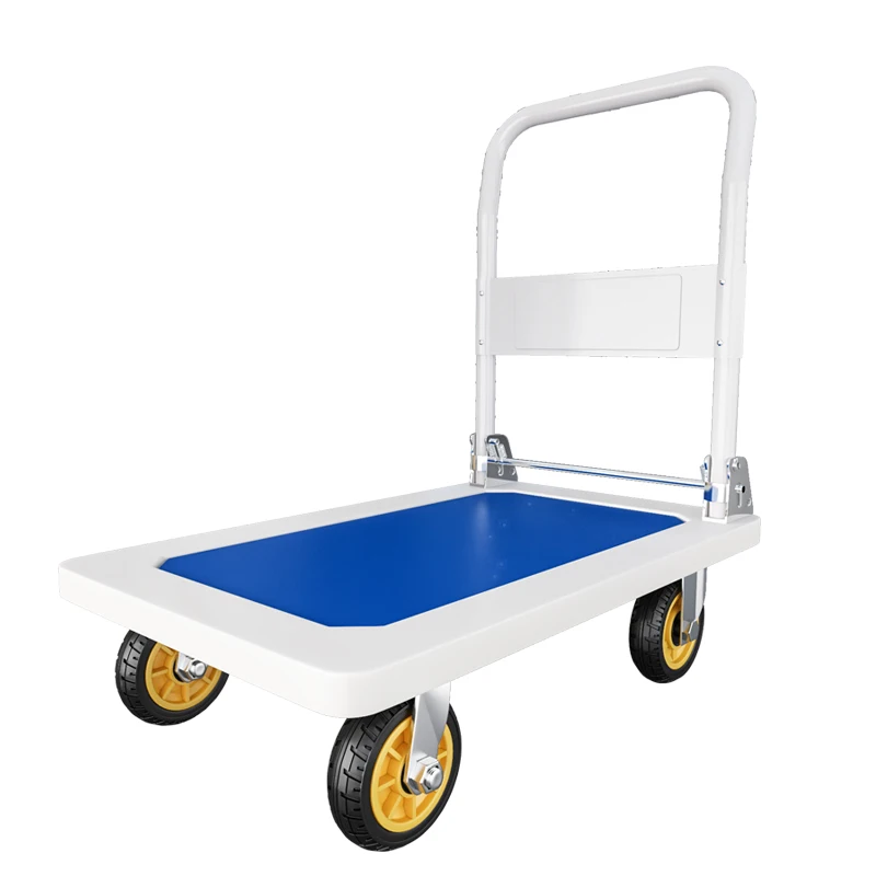 

Heavy Duty Foldable Push Cart Dolly 650 lbs Capacity Blue White Upgraded Hand Truck with Swivel Wheels Collapsible Flat Bed Move