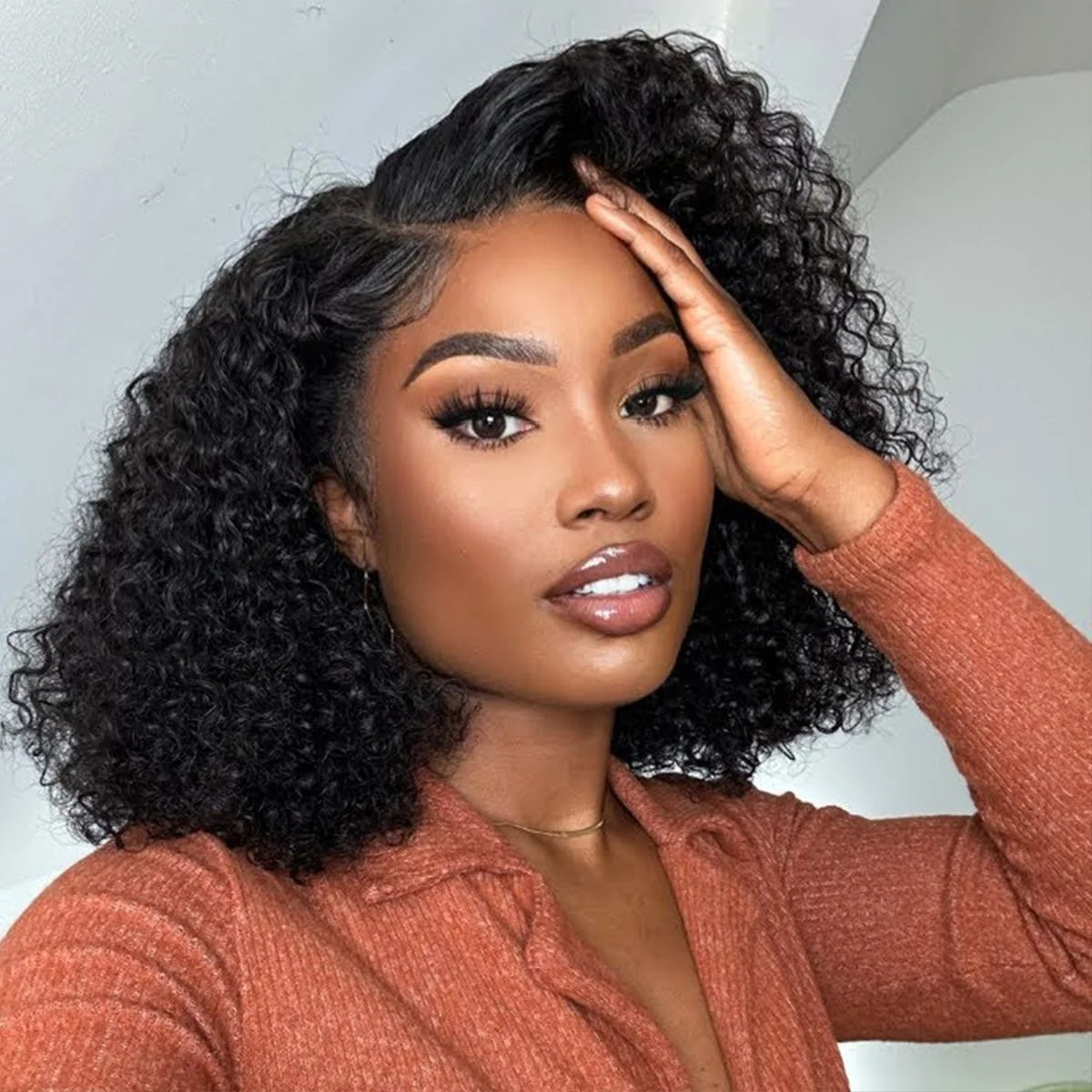 200 Density Curly Wig Deep Wave Lace Frontal Bob Wig Human Hair Wig 13x4 Transparent Lace Front Wig Pre Plucked For Women 12inch image 2
