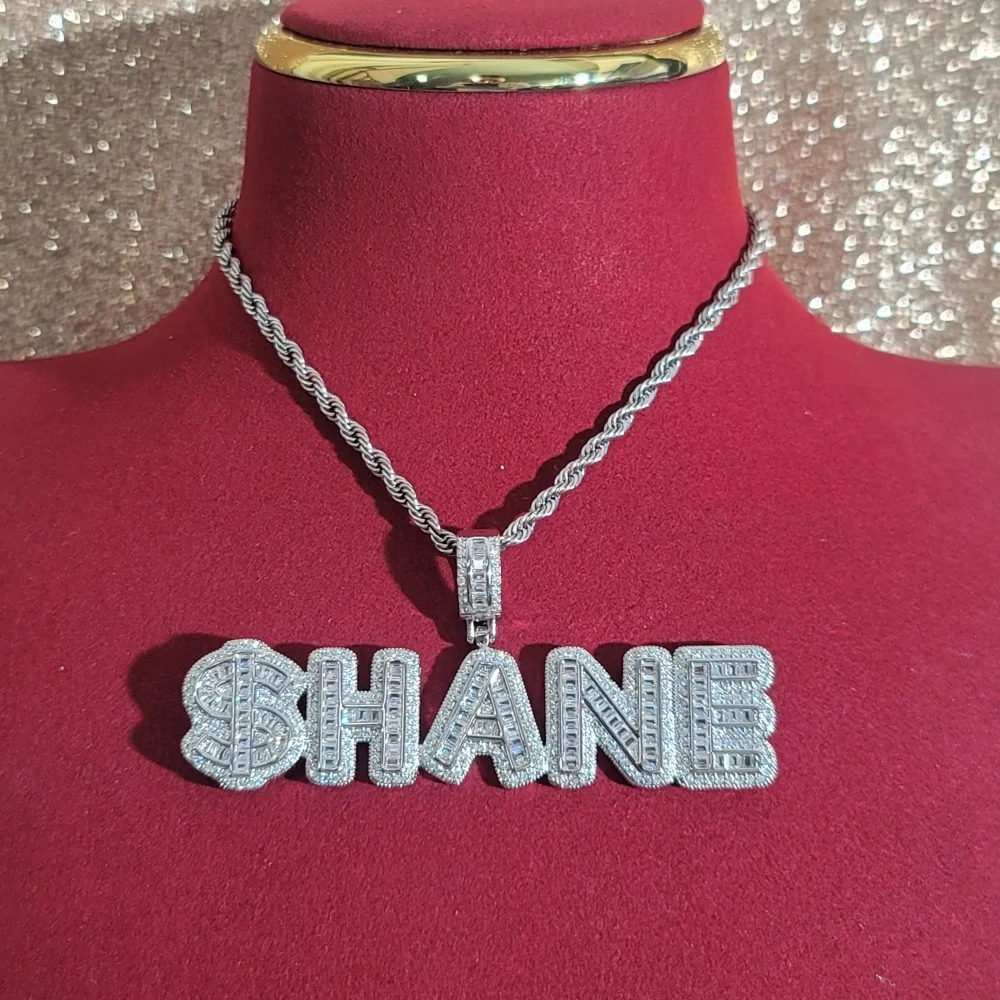 Custom Iced Out Small Name Pendants Personalized Letters Necklace With Tennis Chain Fashion Charm Hip Hop Jewelry For Women