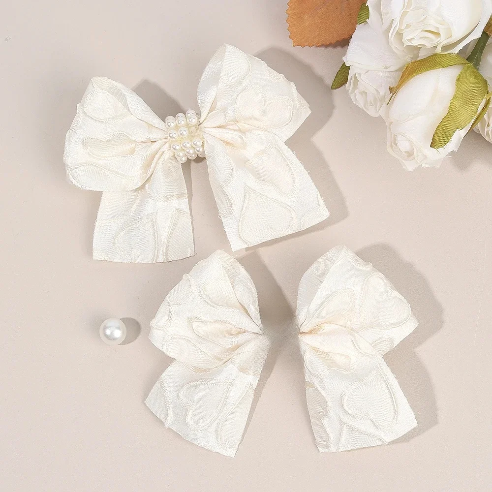 Pinces à cheveux en forme de cœur, 2 pièces, perles douces et mignonnes, nœud en ruban, épingle à cheveux pour filles, enfant, école, couvre-chef quotidien, accessoires de coiffure