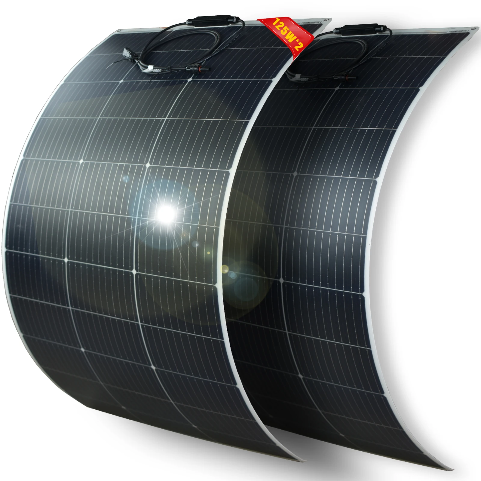 125W Flexibles Solarpanel Monokristallin 18V IP67 Wasserdicht Leichtgewicht für Wohnmobil Boot Camping Netzunabhängiges Batterieladegerät