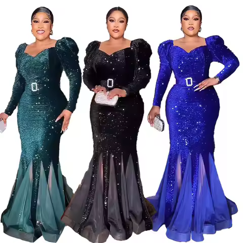 New Arrival Sequin gauze luxurious women's evening dresses graceful beauty african dress woman high resilience formal dresses